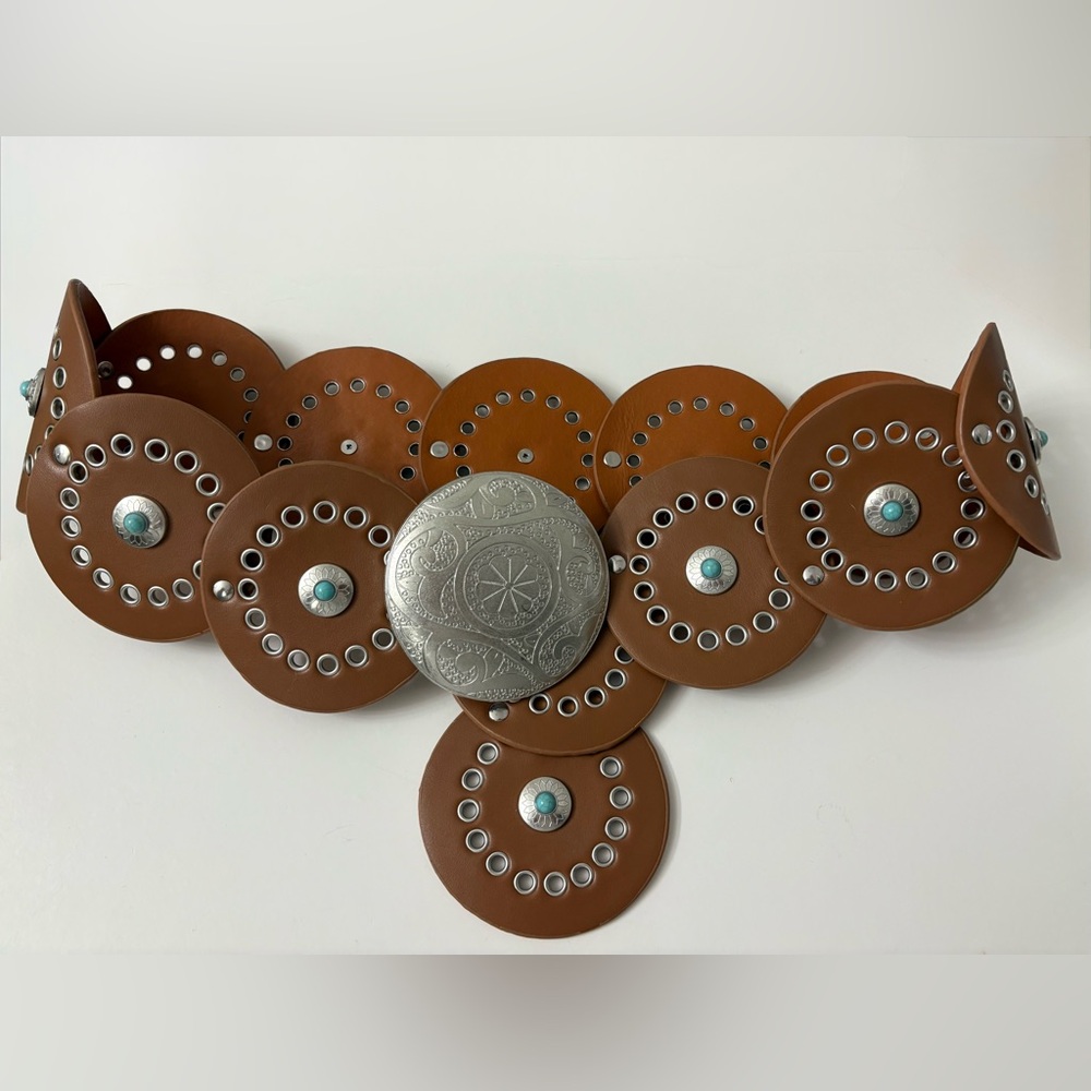 Brown and Silver Circular Belt